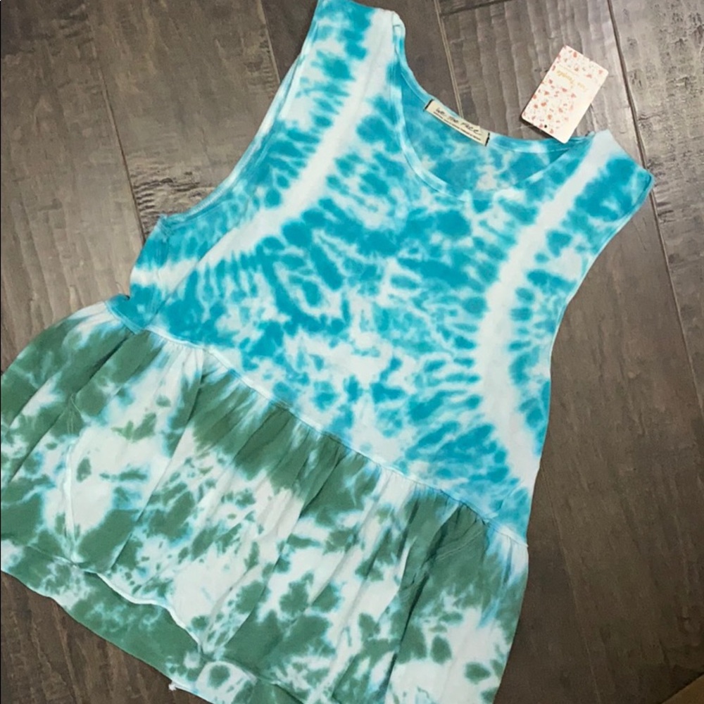 Free People Turquoise and Green Tie-Dye Peplum Tank NWOT
